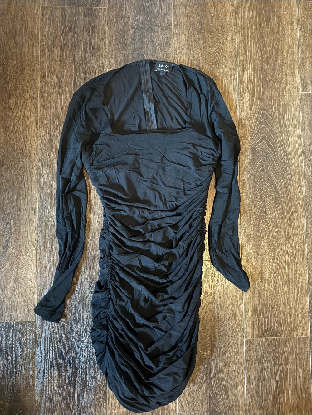 Bardot Black Long-Sleeve Ruched Bodycon Dress